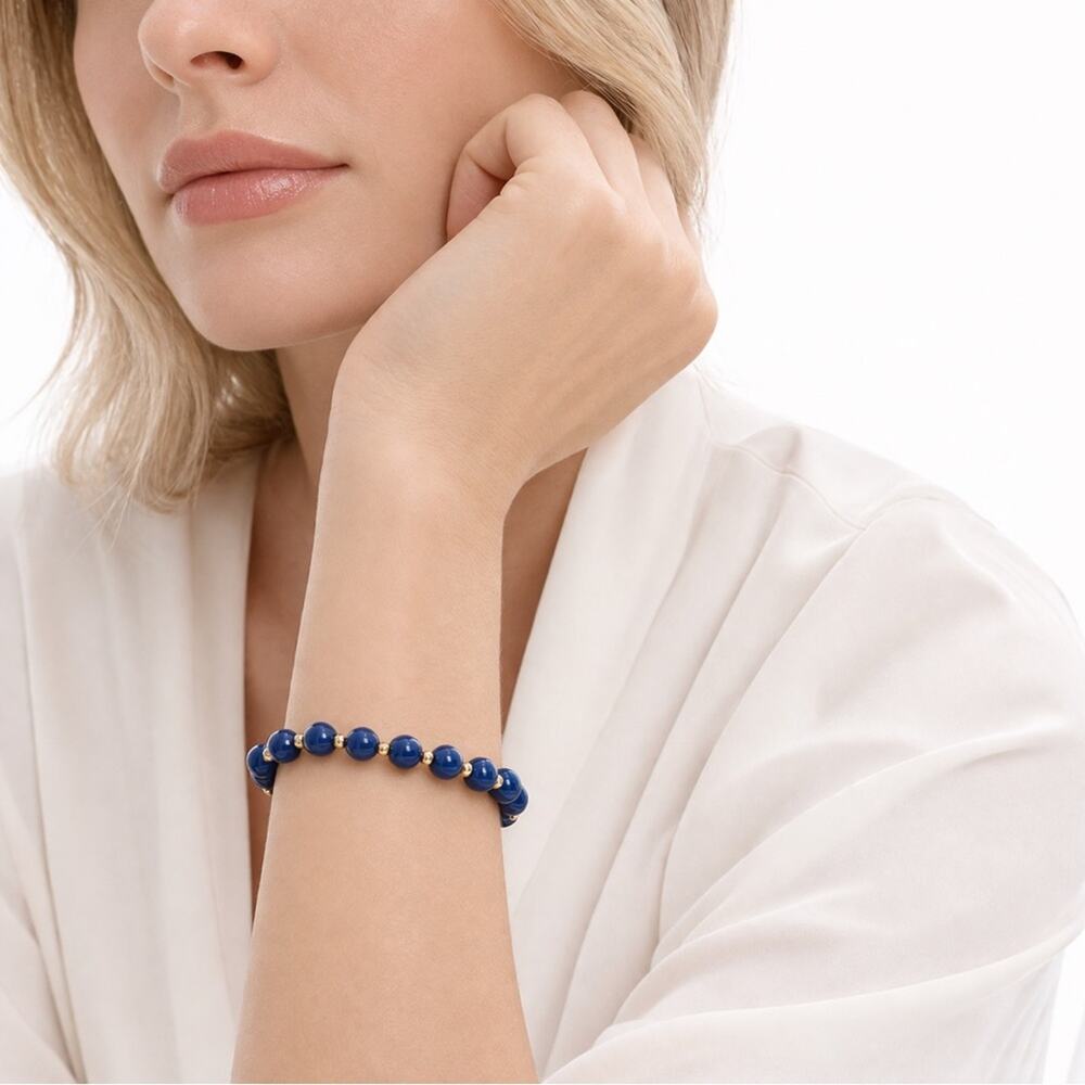 Vintage Monet Blue Glass Beaded Bracelet Gold Tone 7.5 In 1980s Gift - Picture 2 of 6